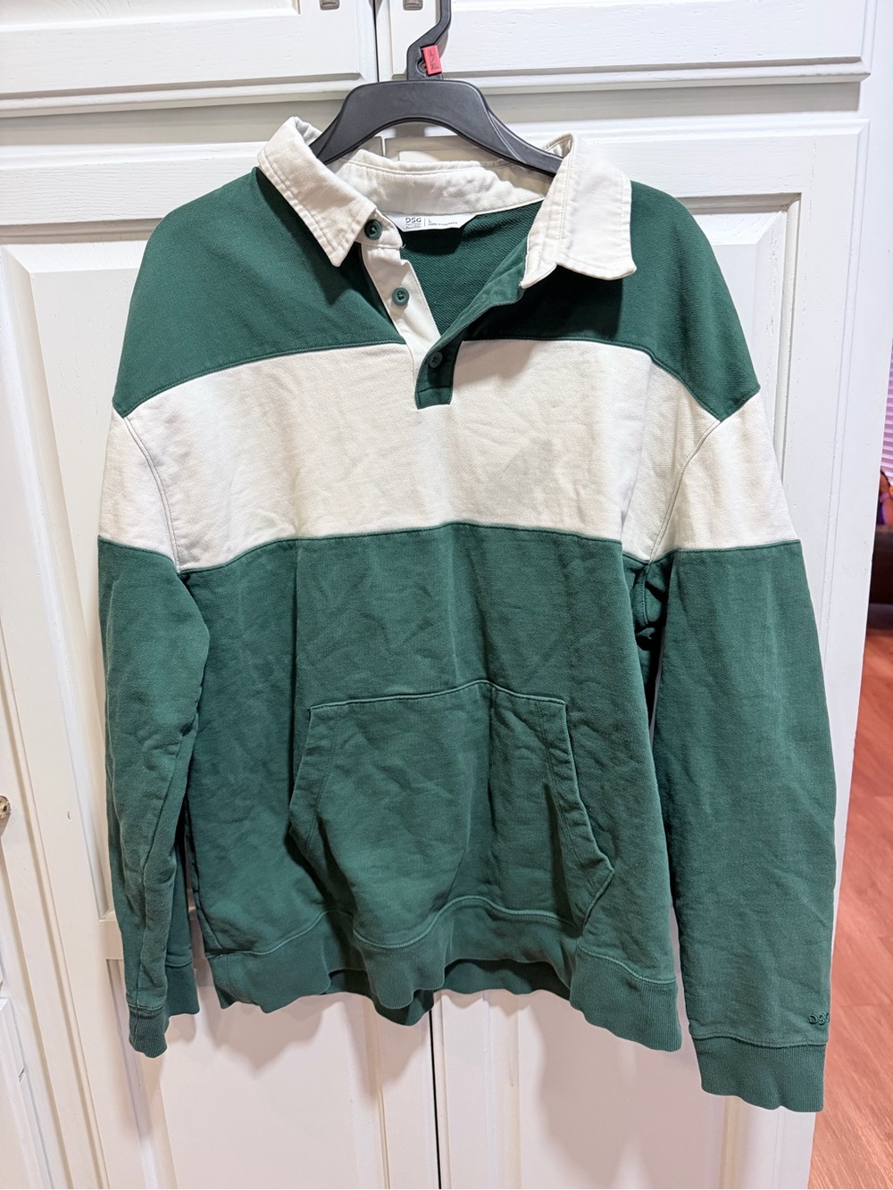 DSG Green and Cream Rugby Shirt with Button Collar